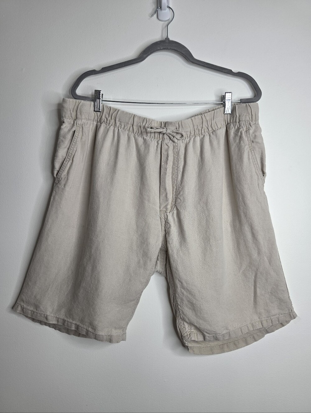 Saks Fifth Ave Size XXL Beige Linen Drawstring Relaxed Fit Shorts